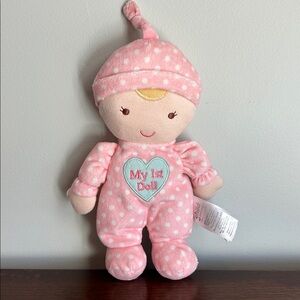 Carters Child of Mine My 1st Doll Rattle Crinkle Pink Polka Dots Blonde Hair